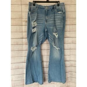 Rue21 Plus Womens Stretch Distressed Ripped High Rise Flare Jeans Size 22